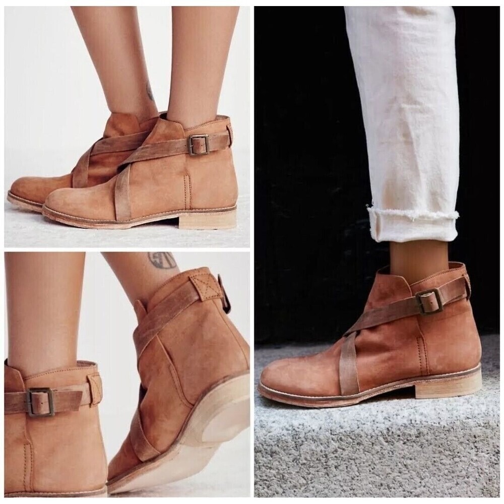Free People Ankle Boots Brown Bohemian Western Leather Bootie Sz 36/7